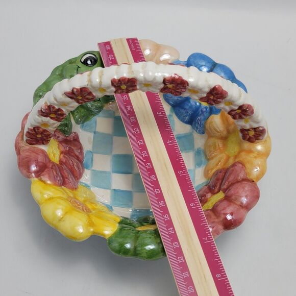 WCL Porcelain Frog Floral Mushrooms Ceramic Watering Can With Planter And Basket - Picture 12 of 16